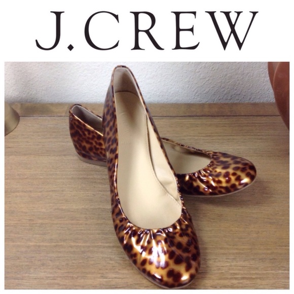 J. Crew Shoes - J. Crew Patent Leather Leopard Print Ballet Fats